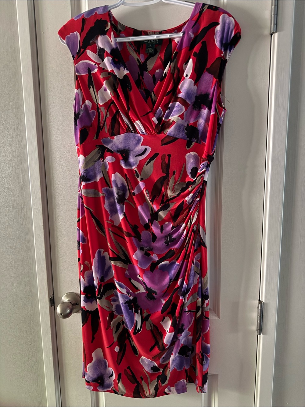 Ralph Lauren Red Floral Midi Dress Asymmetrical Wedding Guest Officewear